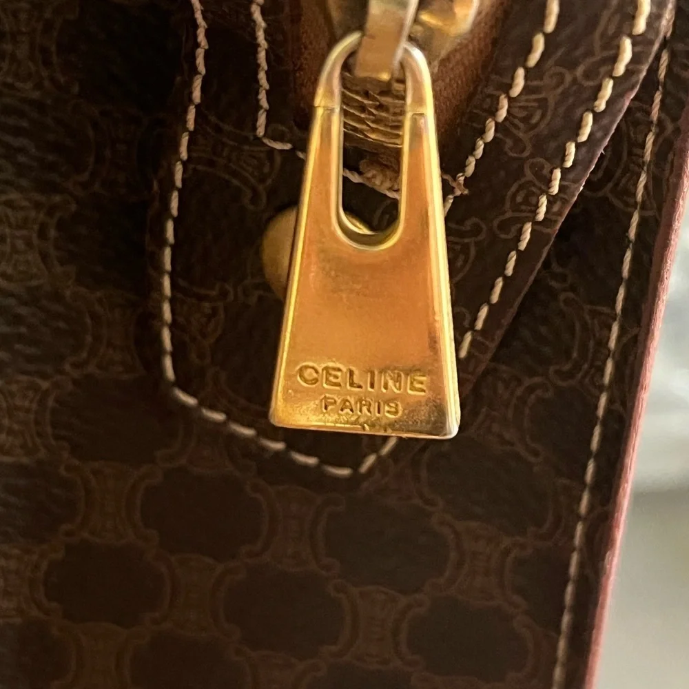 Celine Vintage Macadam Tote Bag Brown PVC Leather Shoulder Bag